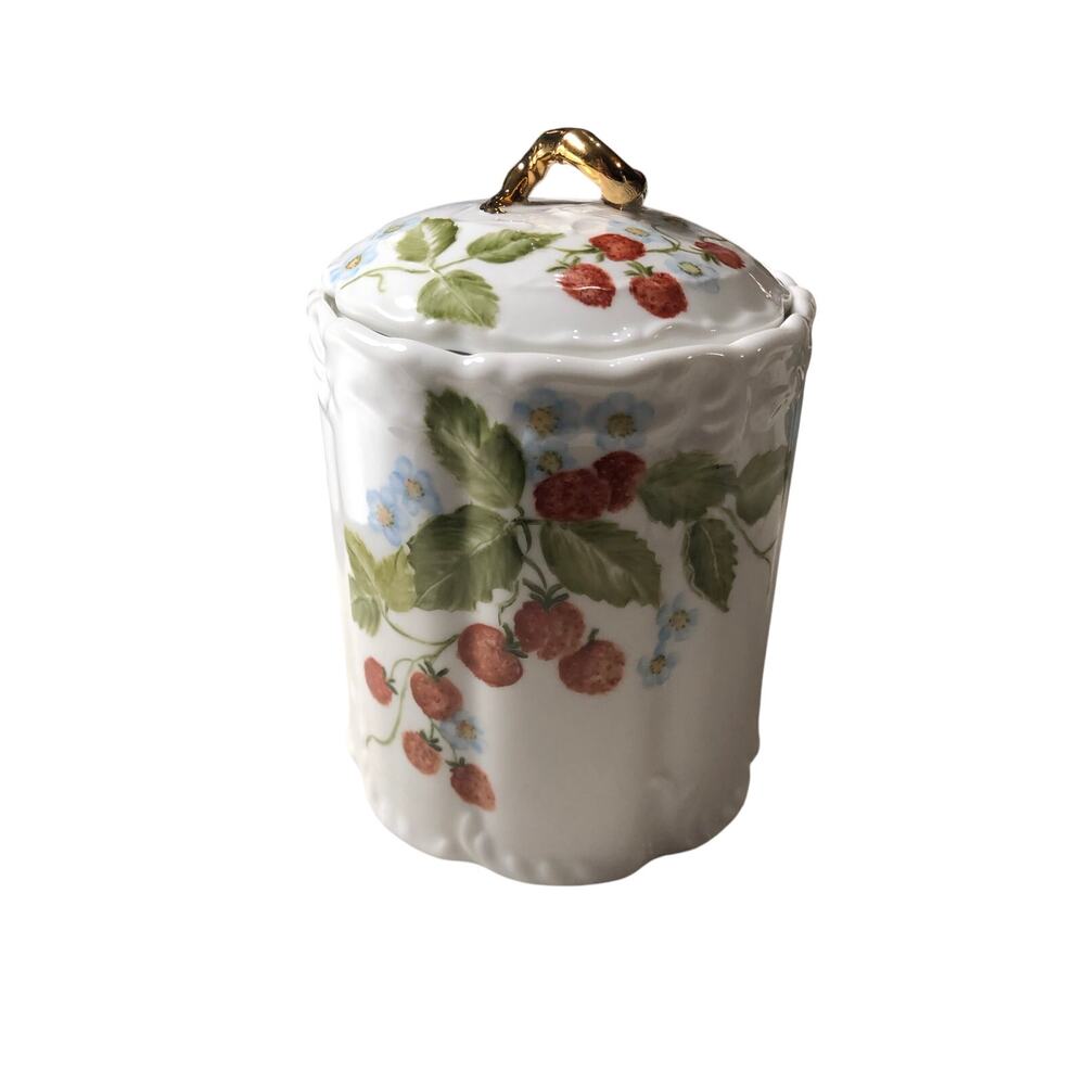 HTF Biscuit Jar Raspberries in Bloom. signed N. Jean Springer